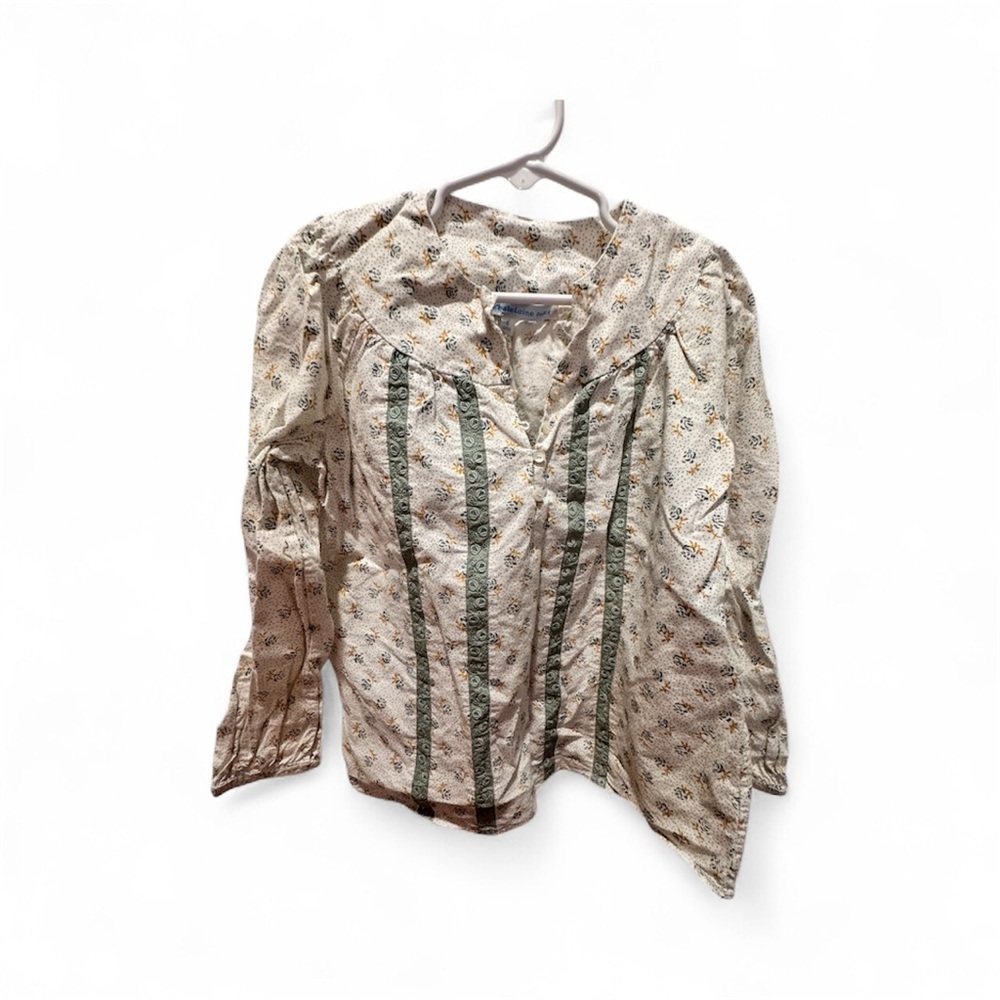 Kids Floral Button Down Shirt with Green Stripes